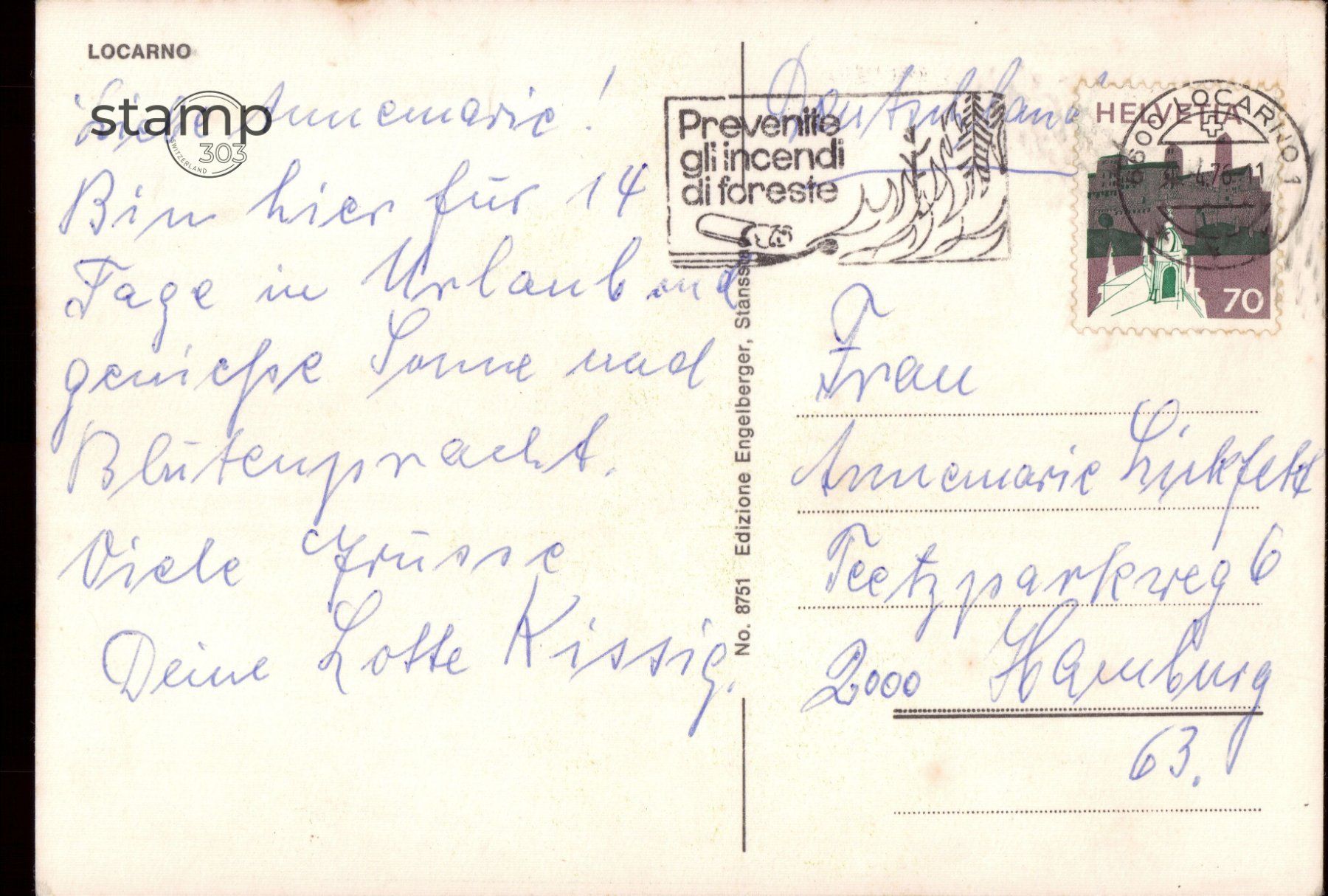Cartoline postali: 1976 AK Locarno – Usato da Eggersriet venduto da stamp303 1