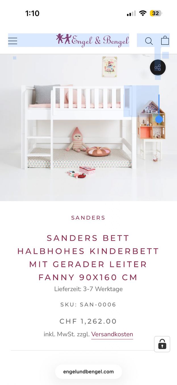 Lits: Sanders Kinderbett halbhoch – D'occasion à Zürich par gio_yg2z 1