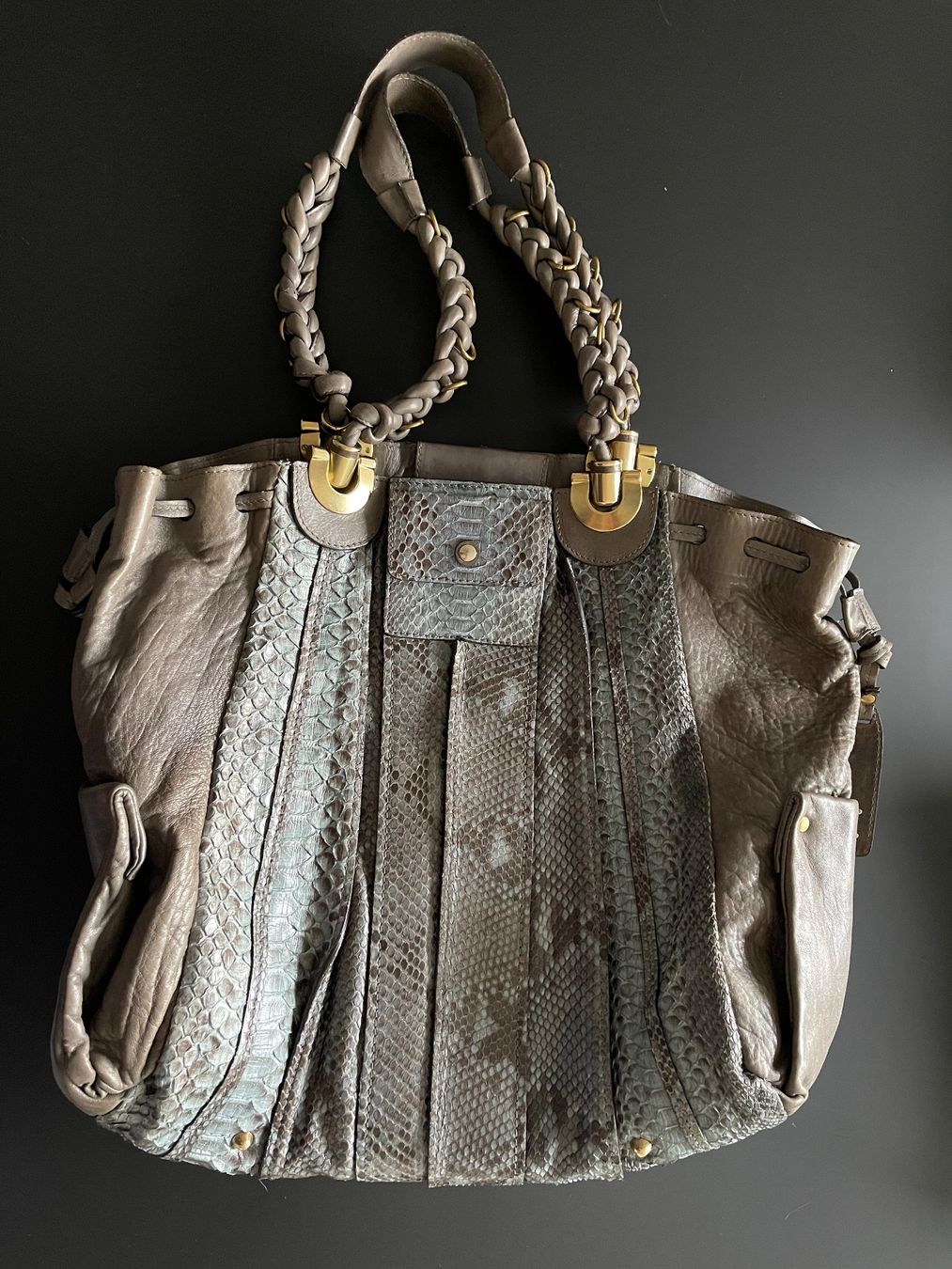 Chloé Sacs femmes: Chloé Heloise Grey Leather & Python Shopper Bag XL – Neuf (Voir description) à Birsfelden par Brut 2