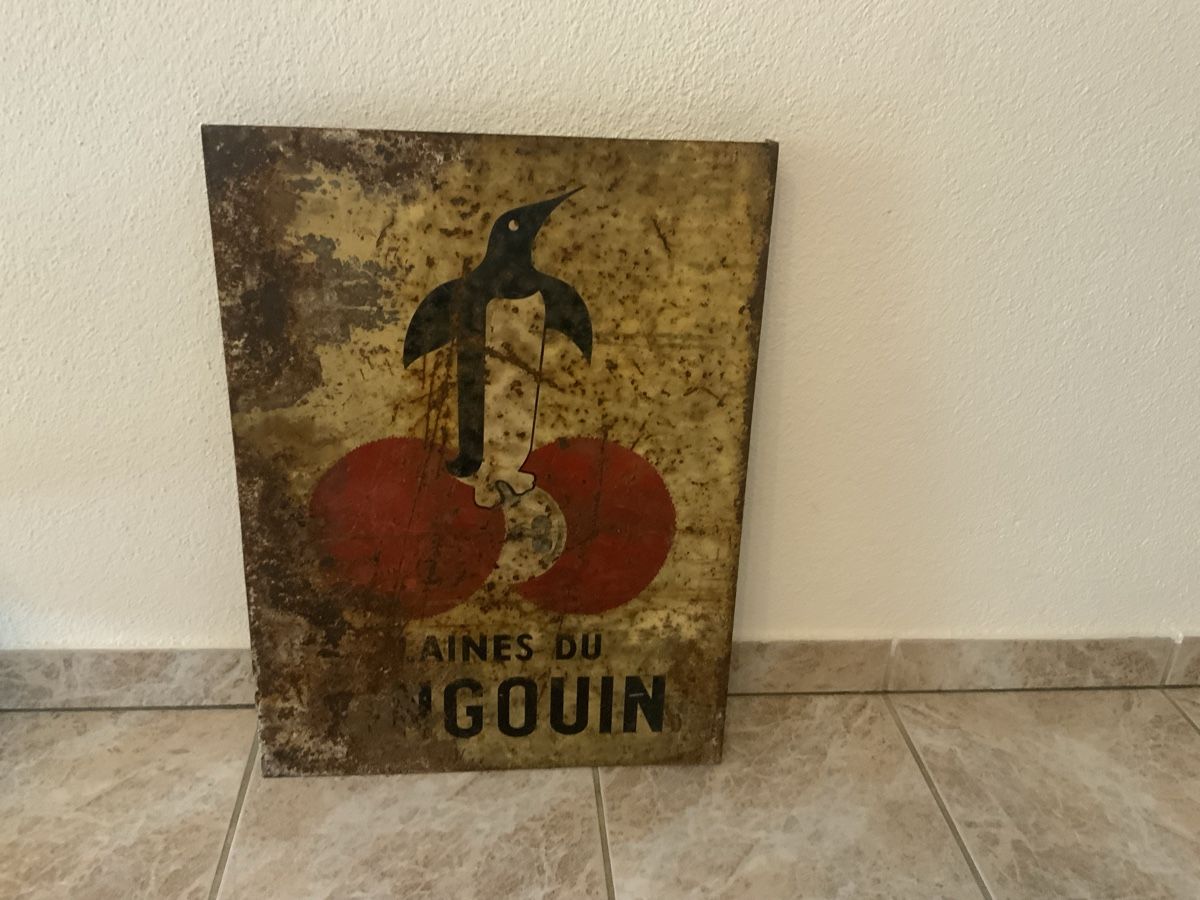 Schilder: Altes Blechschild Laines du Pingouin mit Rost</div> – Gebraucht aus Willisau von Minali 2
