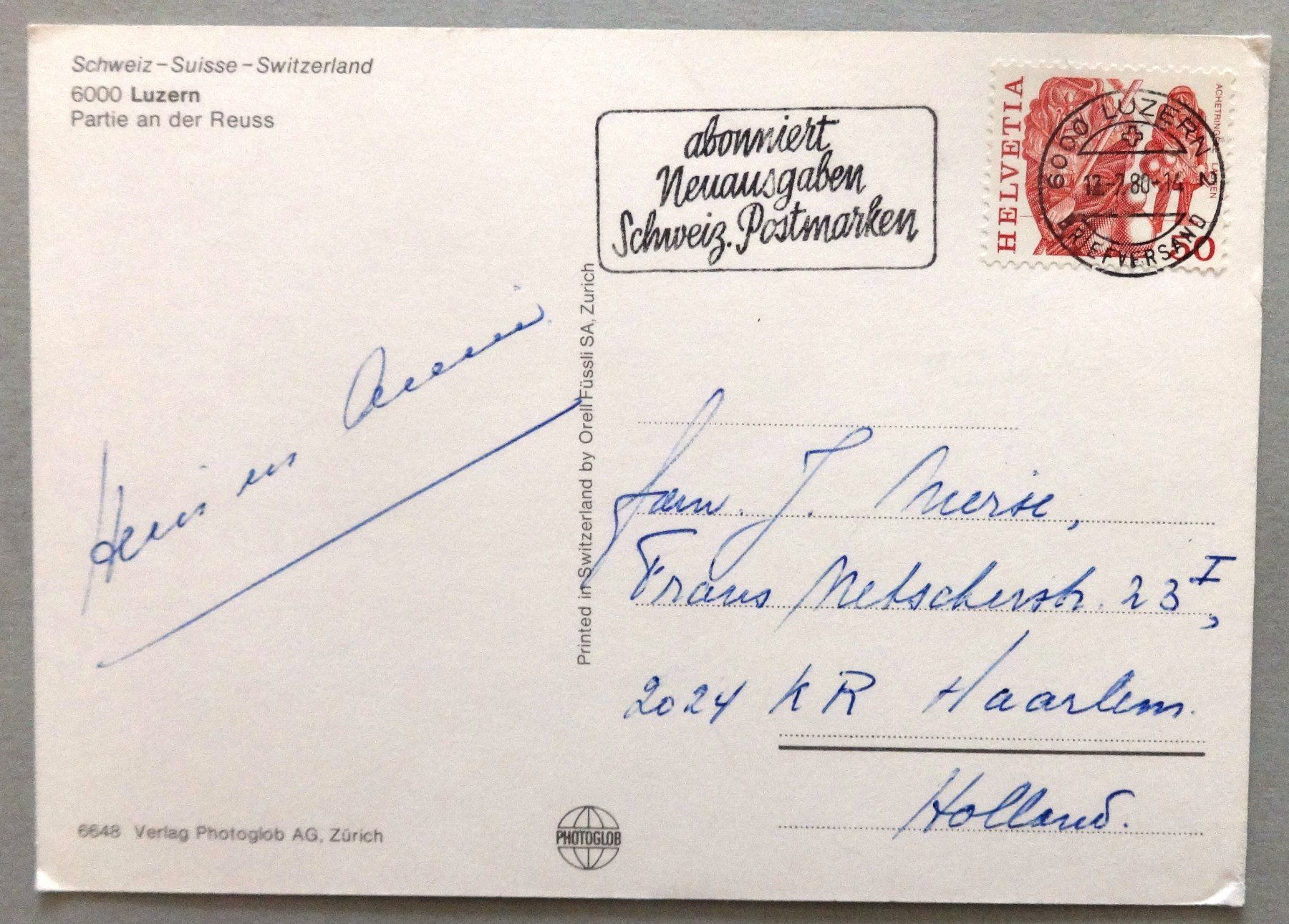 Cartoline postali: Luzern, Partie an der Reuss – Usato da Fétigny venduto da Billy2miny 1