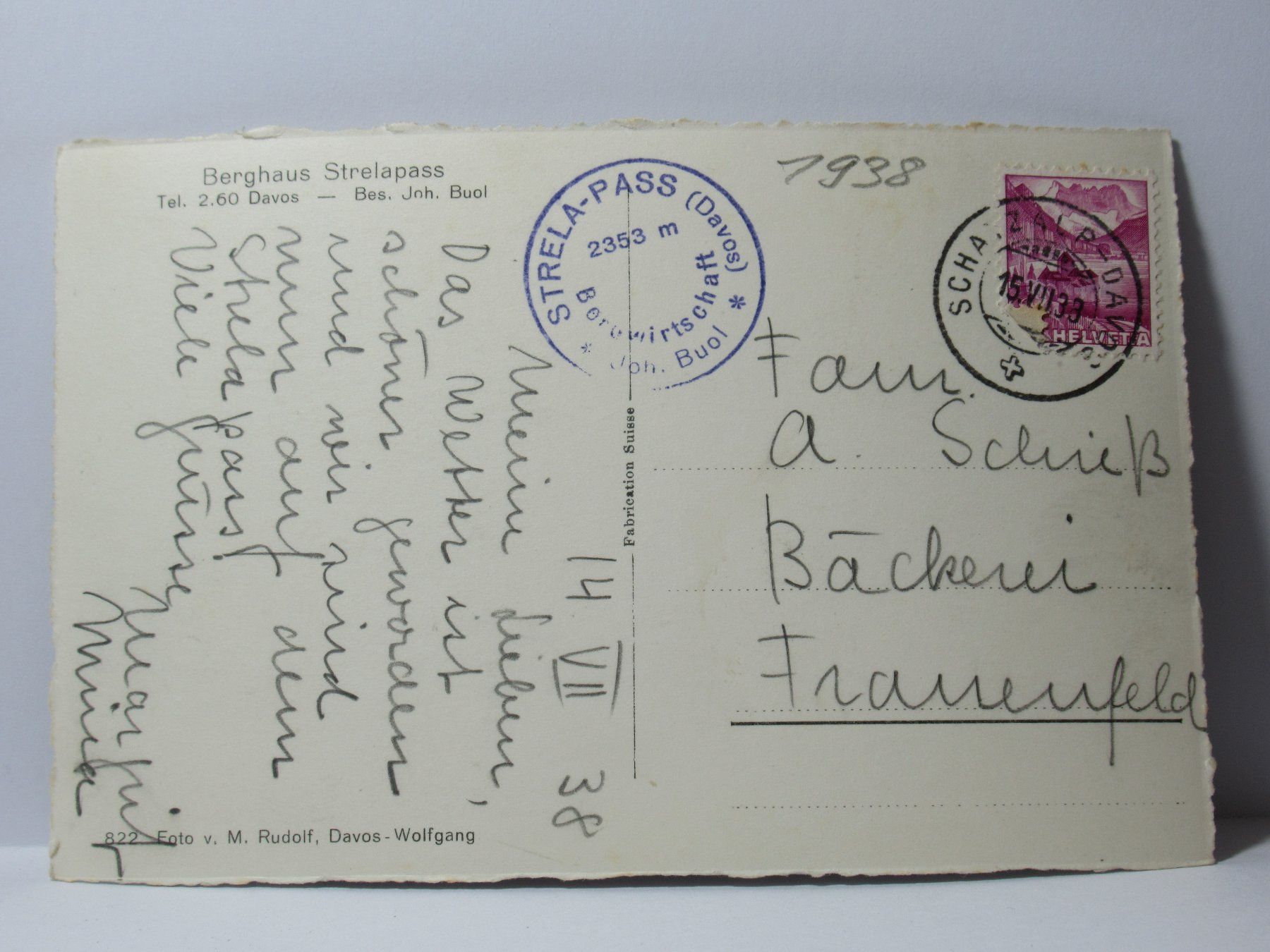 Ansichtskarten: Strelapass , Berghaus  1933 – Gebraucht aus Grenchen von Bluemchen1900 2