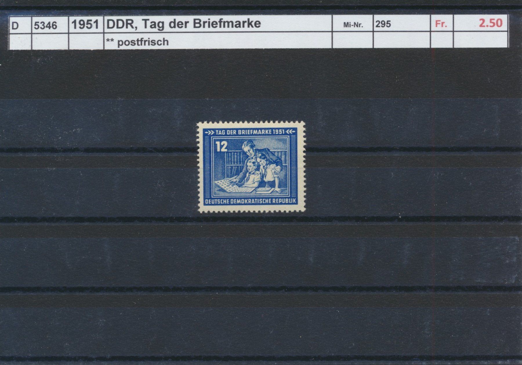 Tutti i francobolli: 1951 DDR, "Tag der Briefmarke", ** postfrisch – Nuovo (secondo la descrizione) da Winterthur venduto da Zupogeru