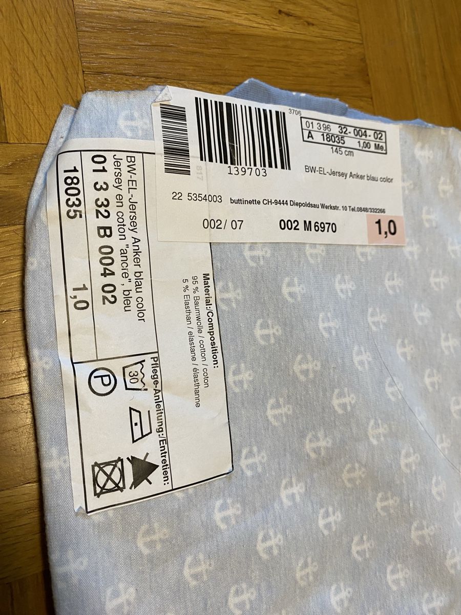 Tissus: Hellblauer Stretch Jersey Stoff mit Anker Motiv Baumwolle  – Neuf (Voir description) à Zizers par dalaub 2