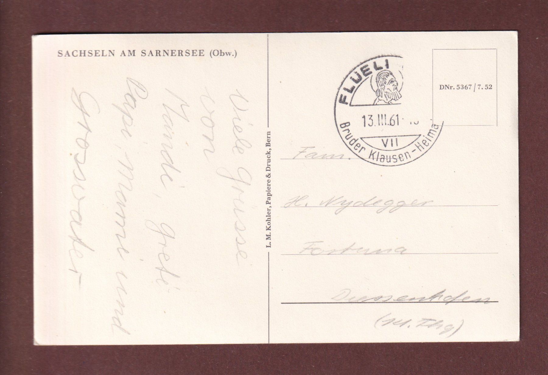 Cartoline postali: SACHSELN am Sarnersee - 1961 – Usato da Pully venduto da nicecards-shop 1