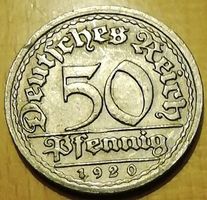 Deutsche 50 Pfennig Münze 1920 F  "Sich Regen bringt Segen"