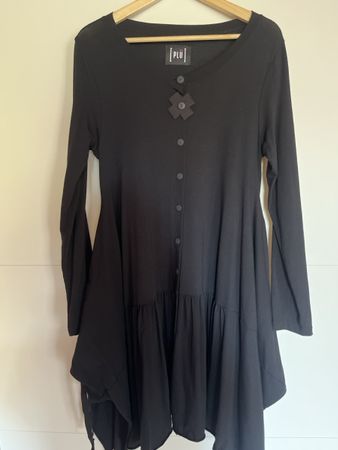 PLÜ schwarz XS Kleid Bluse Tunika Lagenlook Baumwolle