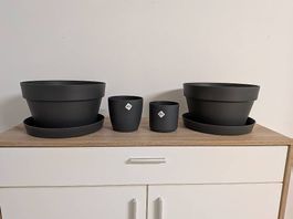 4x Elho Töpfe Anthrazit inkl. Unterteller