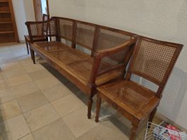 Antikes Nussholz Sofa & 2 Stühle ND-Monogramm – Wiener
