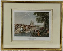 Zürich Ansicht 1835 Farblithographie Schmid gerahmt