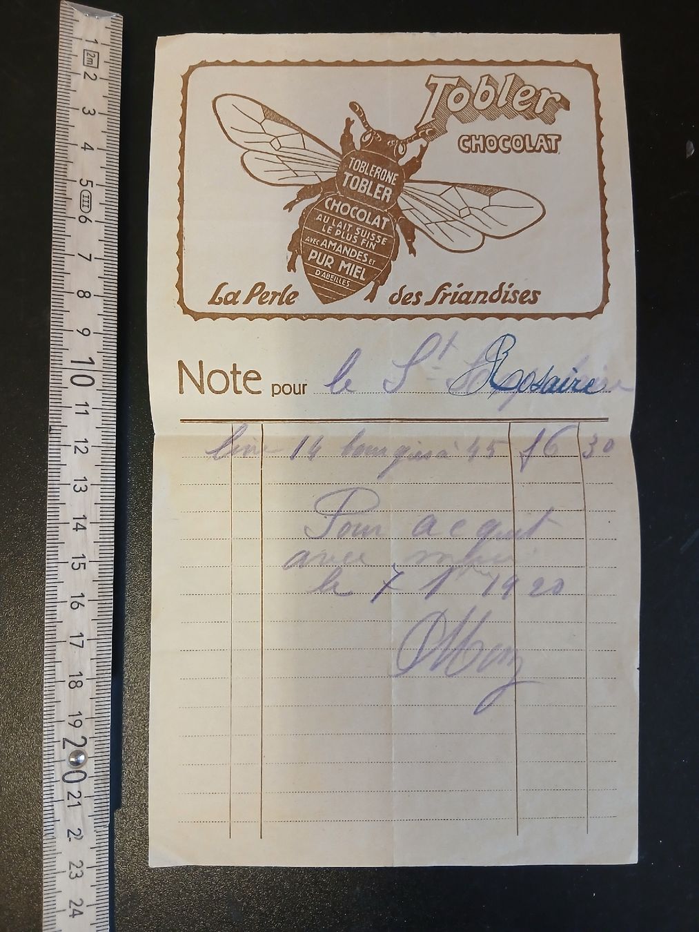 Documenti: Note ancienne Tobler Chocolat 1920 - Collection Rare – Usato da Belfaux venduto da frifri500