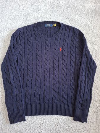 Pull en maille torsadée Polo Ralph Lauren bleu, taille S