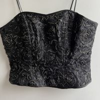 Vintage  Black Corset Top With 3D Floral & Straps, Bustiier