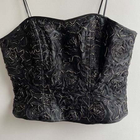 Vintage  Black Corset Top With 3D Floral & Straps, Bustiier