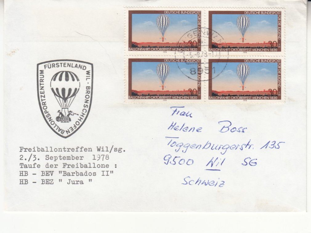 Tutti i francobolli: Freiballontreffen Wil, Ballontaufe 1978 – Usato da Bürglen TG venduto da StampGraf