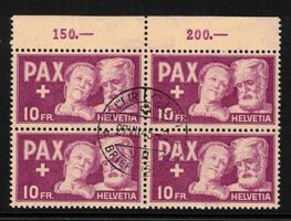 1945 Pax  10Fr. Nr. 274, 4er-Block mit Zentrum-ʘ "27.VII.45"