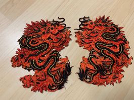 10 Drachen rot/schwarz zum Aufbügeln, Bügelbild, Applikation