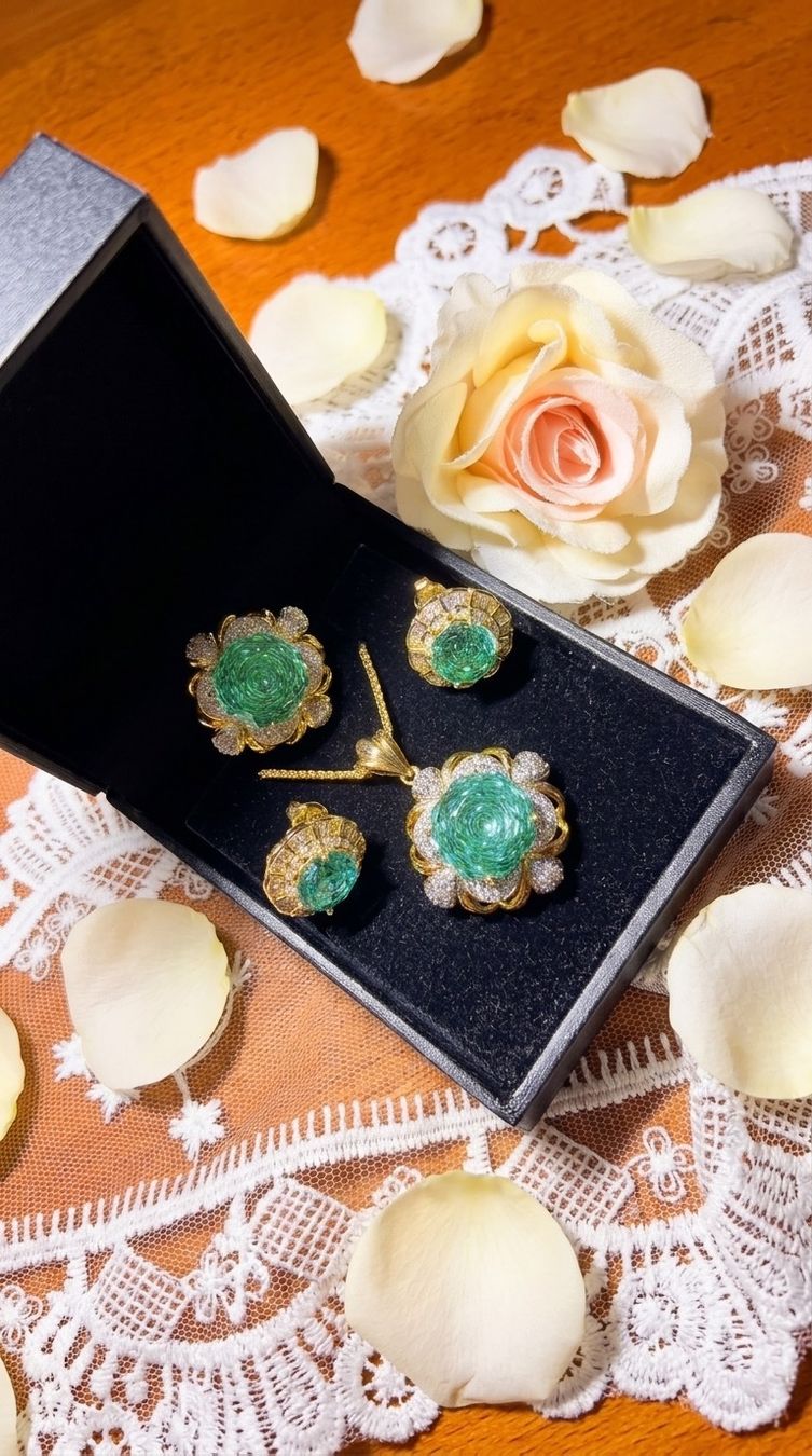 Sonstiger Schmuck: Ensemble bijoux or émeraude et diamants – Neu und originalverpackt aus St-Maurice von Sandrinette123 4