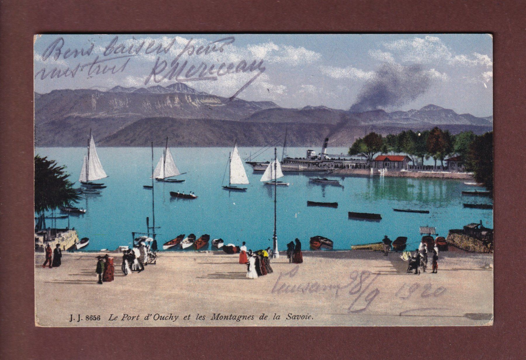 Cartoline postali: LAUSANNE - Port d'Ouchy - 1920 – Usato da Pully venduto da nicecards