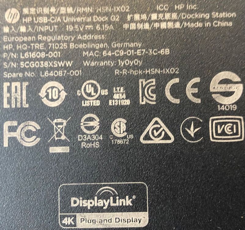 HP USB C/A Universal Dockingstation G2 | Kaufen auf Ricardo