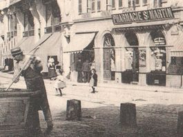 VEVEY: rue de Lausanne animée, pharmacie St.Martin 1909