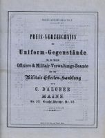 Preisliste für Uniformgegenstände für Offiziere, ca. 1860
