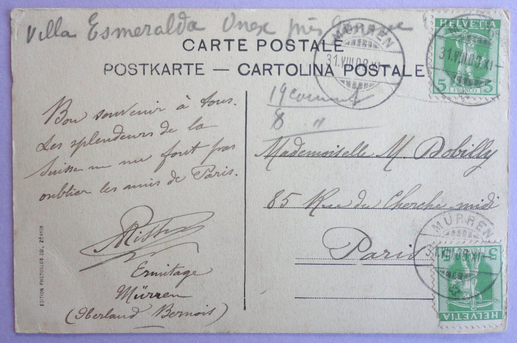 Cartoline postali: Mürren (1642 m) – Difettoso da Fétigny venduto da Billy2miny 1