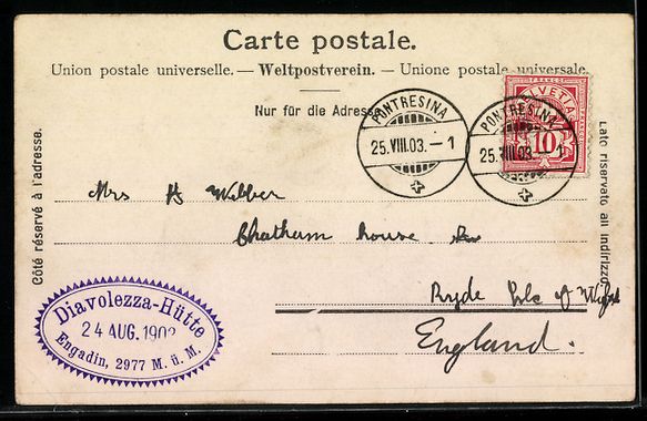 Cartoline postali: AK Diavolezza-Hütte mit Piz Pal, 1903 – Usato da Berlin venduto da bartko-reher 1