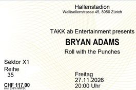 Ticket Bryan Adams Hallenstadion Zürich 27.11.2026 Sektor X1