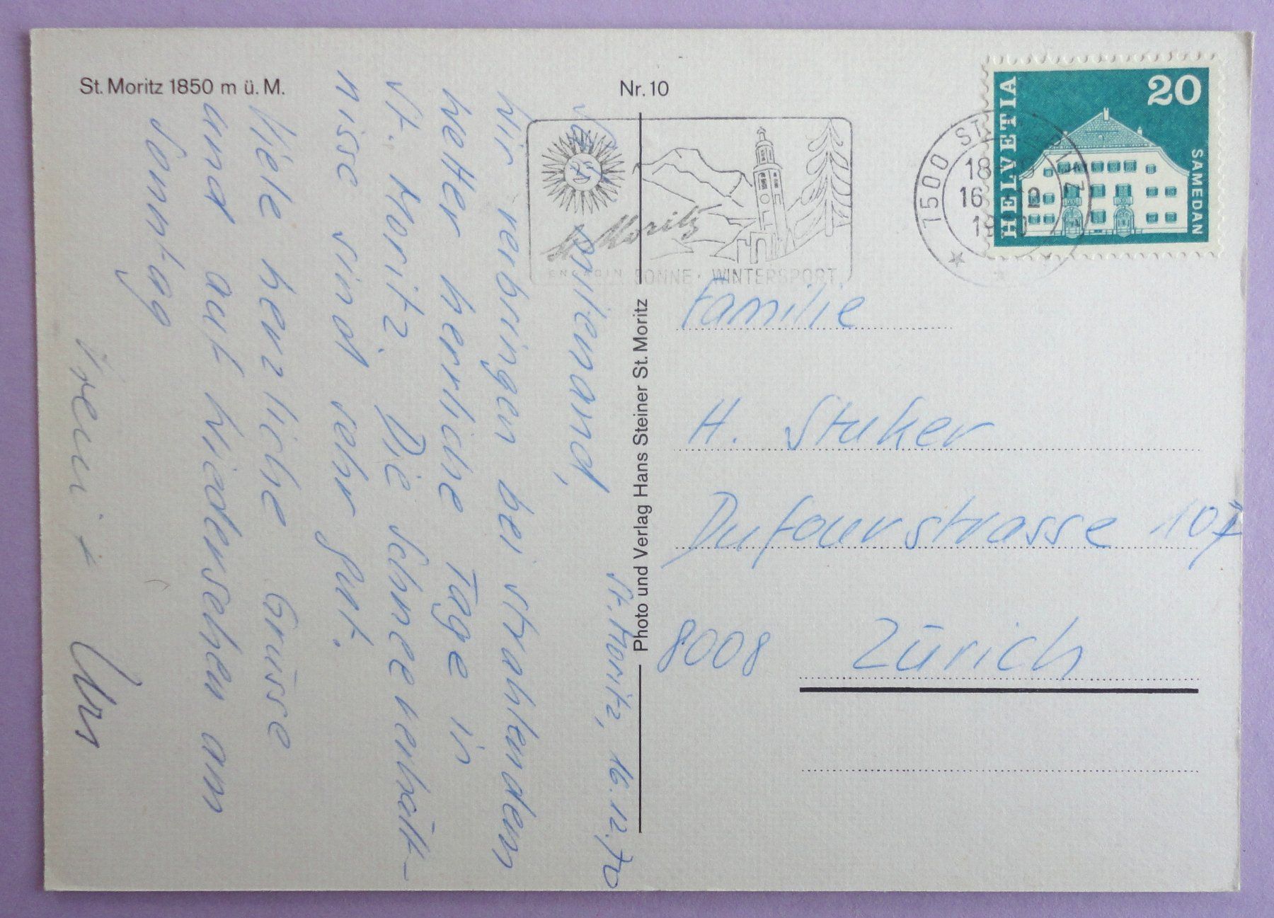 Cartoline postali: St. Moritz 1850 m ü.M. – Usato da Fétigny venduto da Billy2miny 1