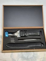 Schwarzes Lederarmband mit Faltschließe und 22-mm-Werkzeug