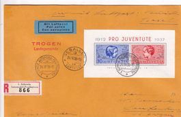 R.Flugbrief von St.Gallen- Laufenburg m. Jubiläumsblock 1937