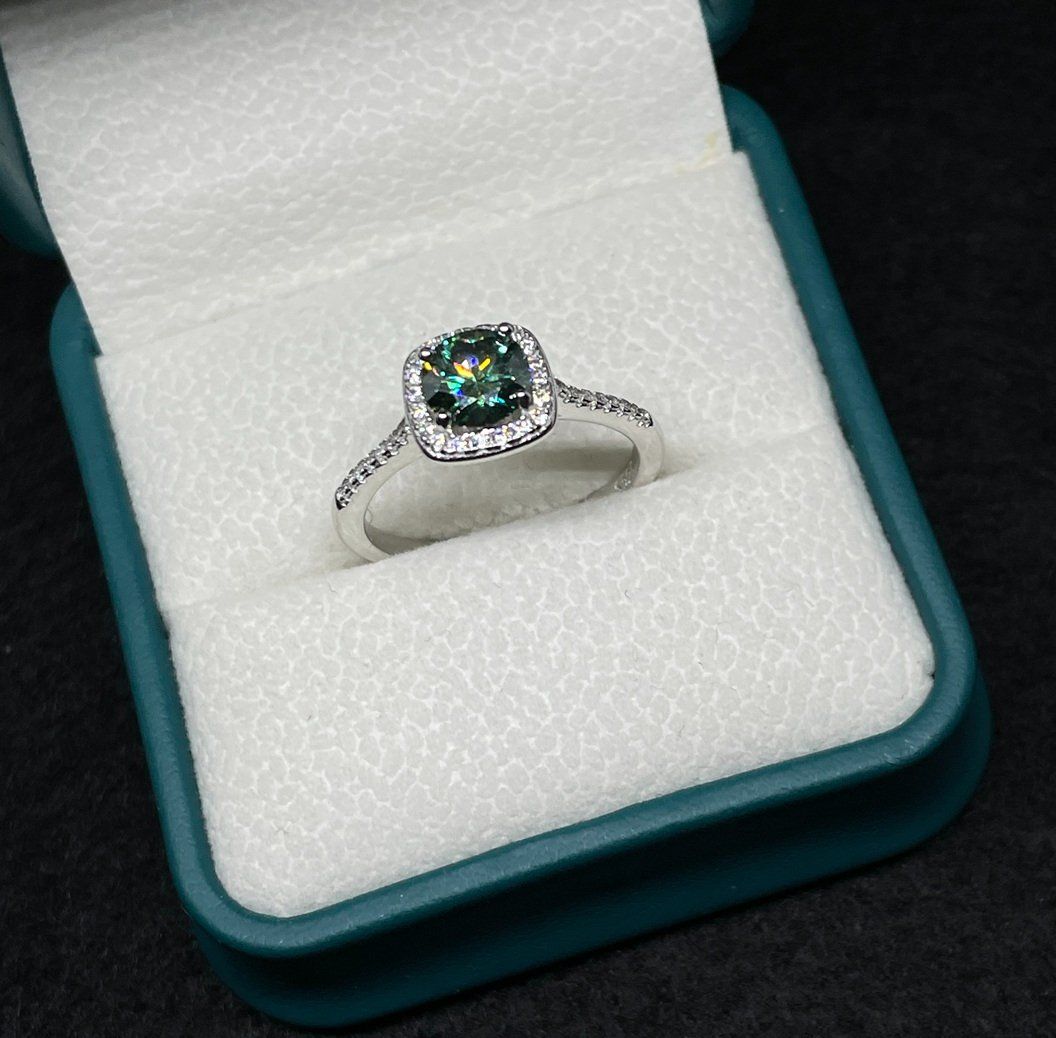 Moissanite-Diamant Ring, Silber Blue Green 1ct - Gr. 57 (Neu (gemäss ...