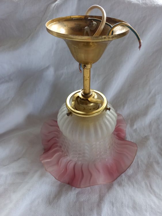 Abat-Jour Vintage Lanterne - Verre Bulle Rose Pâle, Cage Métal - Hauteur 32 Cm