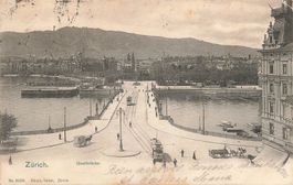 Zürich ZH Blick auf die Quaibrücke die Uferpromenade Tram