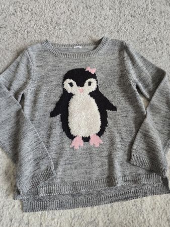 Pullover grau mit Pinguin Motiv, gr.110-116