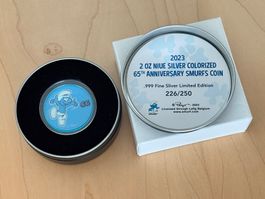 2 OZ Schlumpf 2023, 65 Jahre Niue, limitiert, Auflage: 250