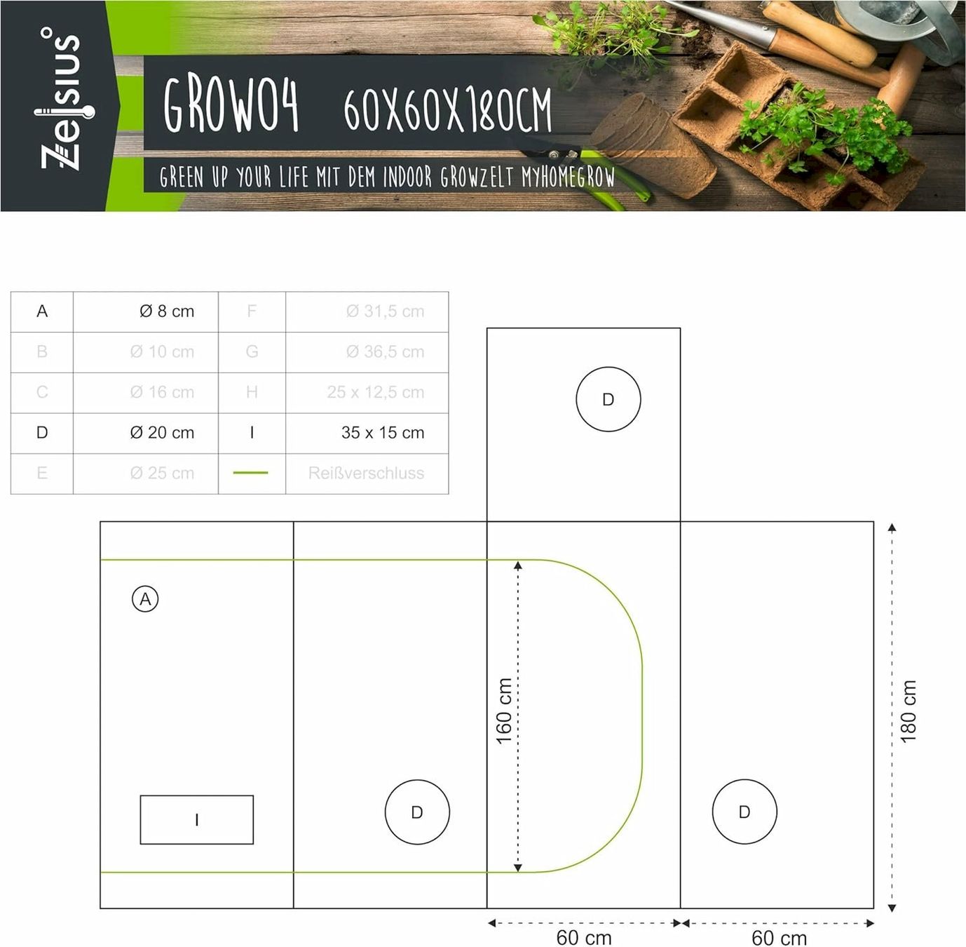 Casette da giardino & serre: ZELSIUS Tent 60 x 60 x 180 cm – Nuovo e nell'imballaggio originale da Bottighofen venduto da zaap 6