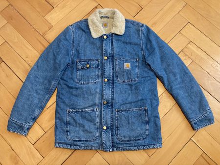 Vintage Y2K Carhartt Denim Fur Fleece Lined Jacket Sz L