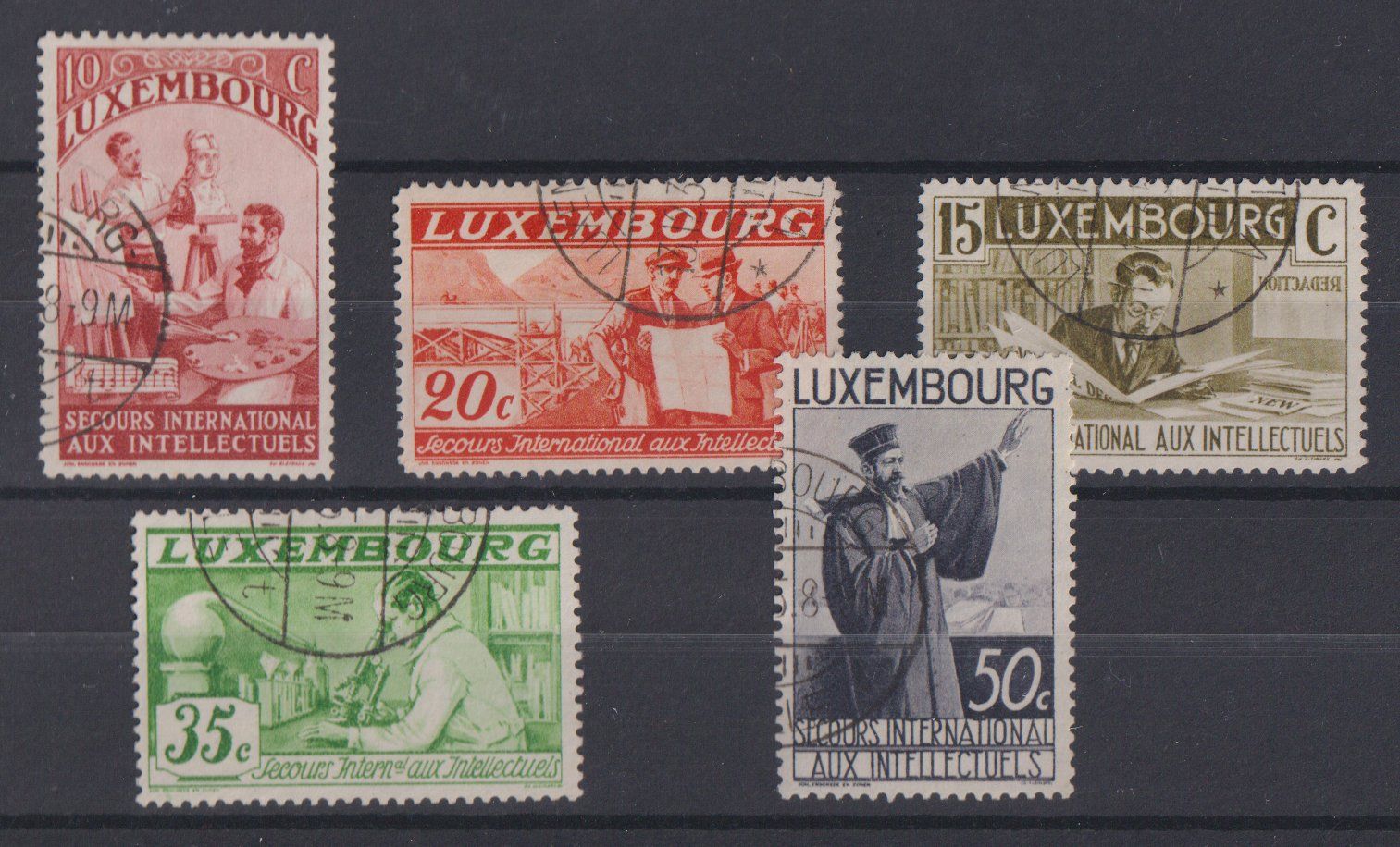 Tutti i francobolli: Luxembourg 1935: 5 Werte Intellektuelle – Usato da Eschlikon TG venduto da PhilCon