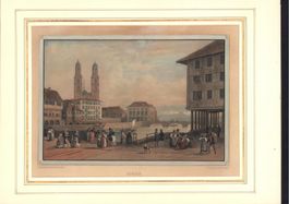 Zürich altkolorierte Lithographie von Deroy selten