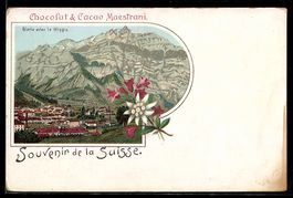 Lithographie Glaris, Panorama avec le Wiggis, Chocolat & Cac