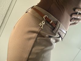 Damen Ledergurt Braun 95 cm schmaler Gürtel Gold 