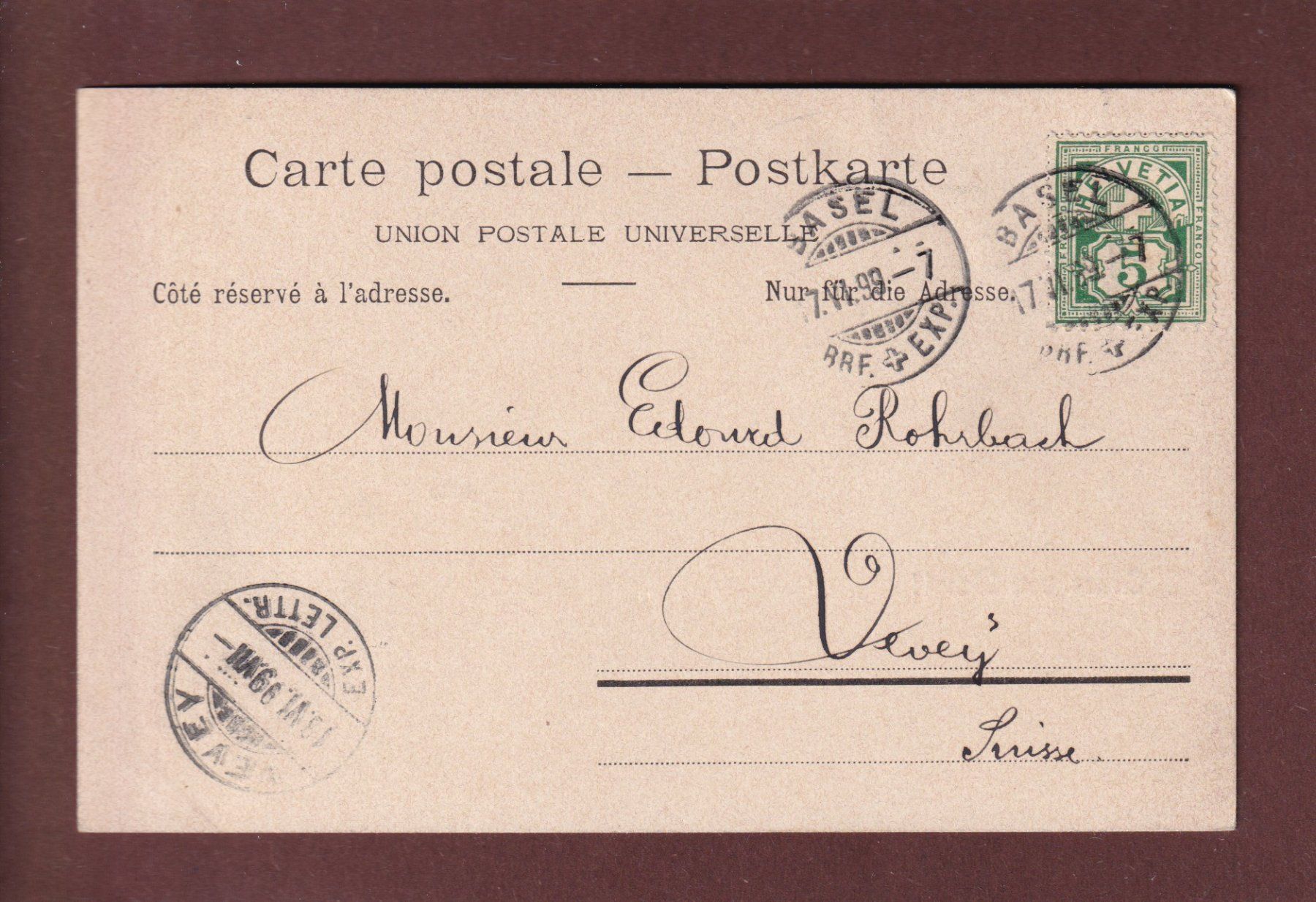 Cartoline postali: Gruss von BASEL - 1899 CPN – Usato da Pully venduto da nicecards 1