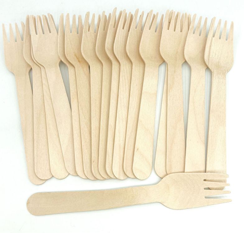 Set 100 Holzgabel + 100 Holzmesser + 100 Holzlöffel 16cm