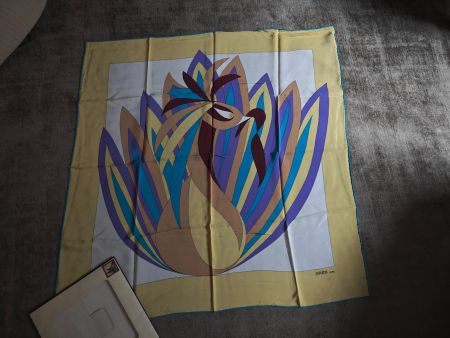 Vintage Grès Paris exotic bird carré geometric scarf silk