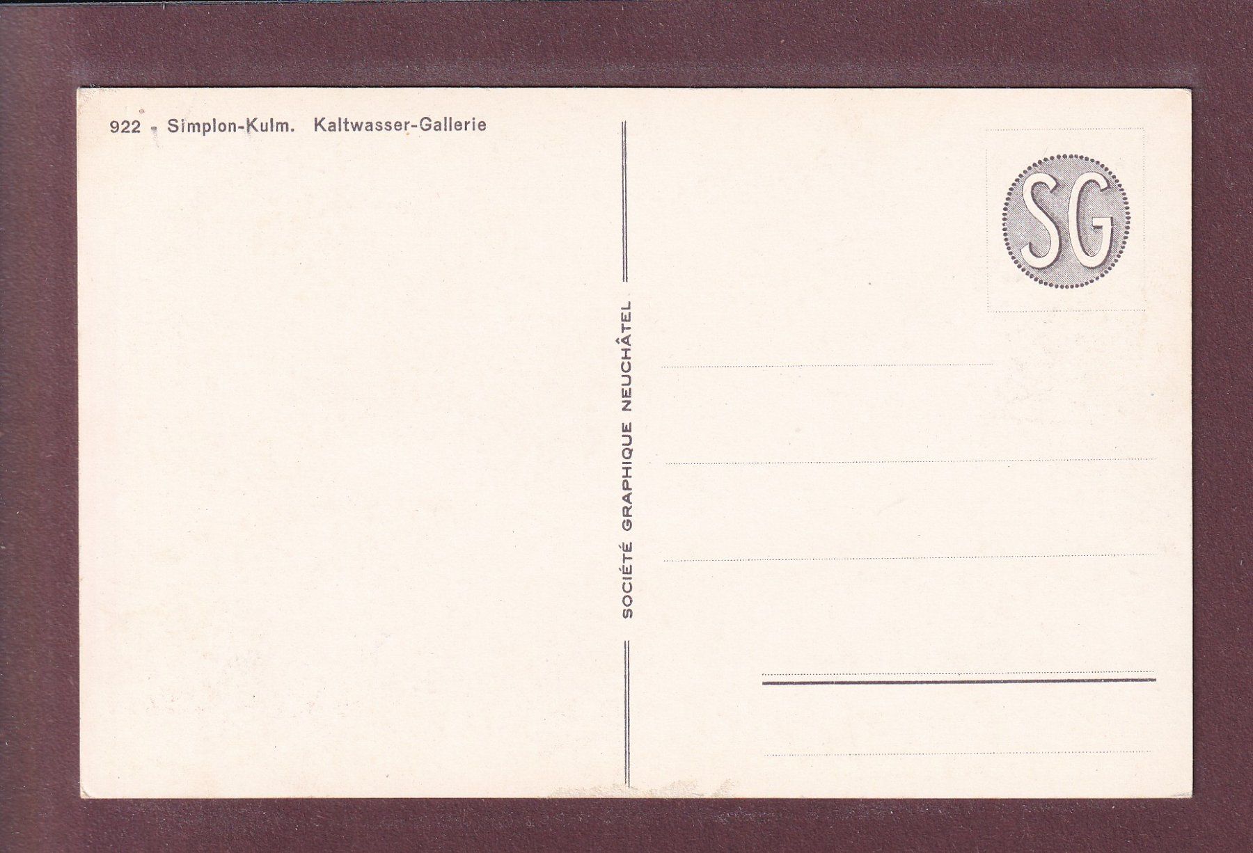 Cartoline postali: SIMPLON-KULM - Kaltwasser-Gallerie – Usato da Pully venduto da nicecards 1