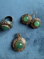 Vintage Jade Ring, Pendant & Earrings Set 