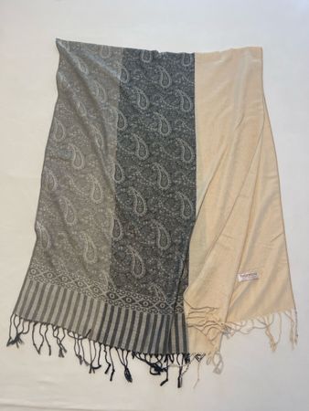 Schal Pashmina 100% Kaschmir beige/grau Paisley neu