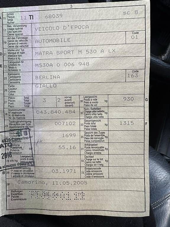 Automobili: Simca Matra M530 A LX – Usato da Cadenazzo venduto da LuismacchineSagl 6